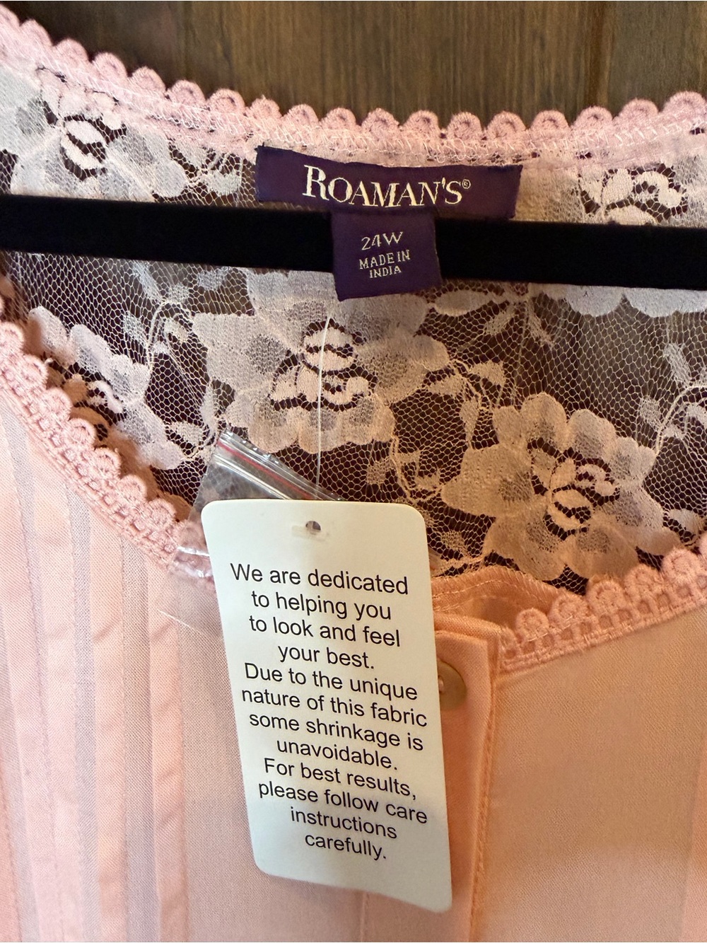 Roamans Plus Size 24W Pink Lace Tunic Blouse Boho Babydoll Tiered Peasant Dress - Picture 9 of 13